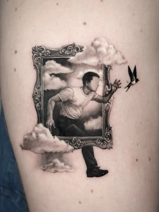 Medium Blackwork Cloud Frame Man Tattoo on Men Arm by @orot_tattoo