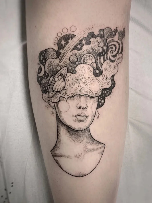 Medium Blackwork Cloud Head Tattoo on Women Arm by @suflanda