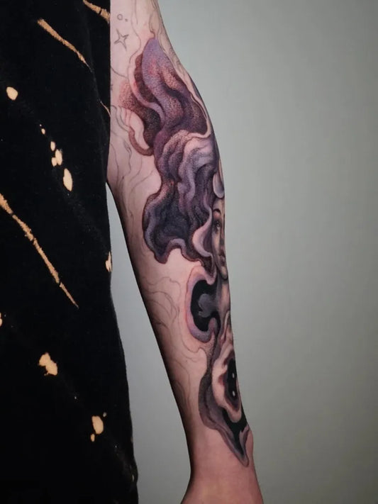 Medium Blackwork Cloud Tattoo on Men Arm by @particule.ttt
