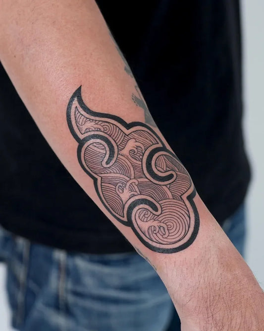 Medium Blackwork Cloud Tattoo on Men Arm by @saki.lss
