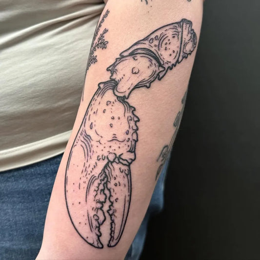 Medium Blackwork Crab Nautical Tattoo on Women Arm by @calebcolpitts
