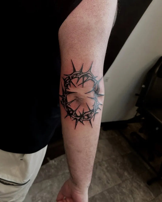 Medium Blackwork Crown of Thorns Tattoo on Men Elbow by @kevingimm