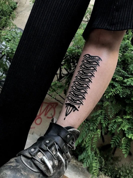 Medium Blackwork Demon Eyes Tattoo on Men Forearm by @macksuvetattoo