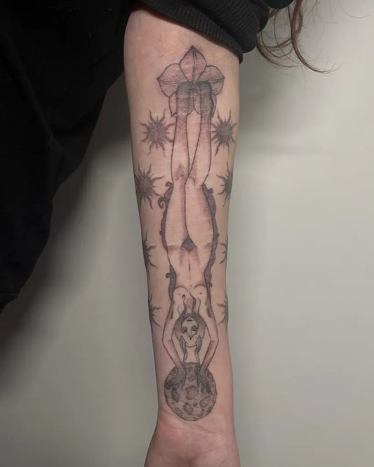 Medium Blackwork Demon Flower Tattoo on Women Arm by @maylancholy.ttt