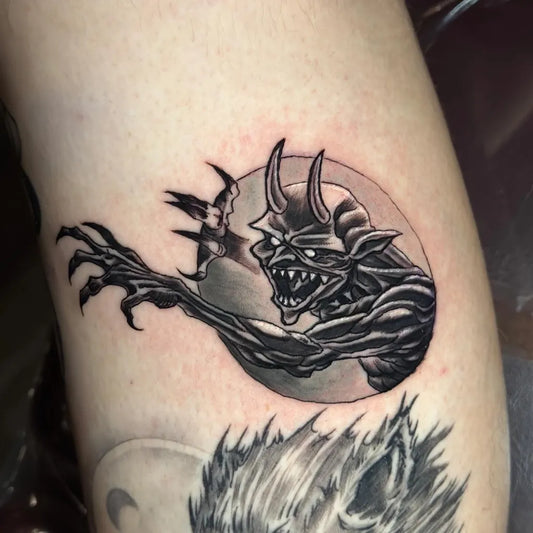 Medium Blackwork Demon Tattoo on Men Arm by @edayalaart