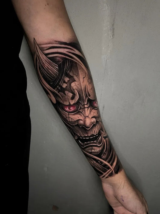 Medium Blackwork Demon Tattoo on Women Arm by @krn_tattoo