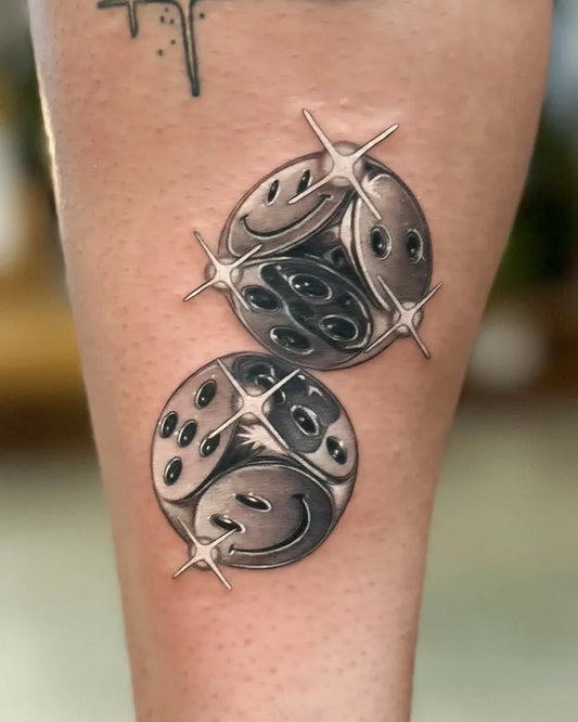 Medium Blackwork Dice Tattoo on Women Arm by @nicotattoo.nyc