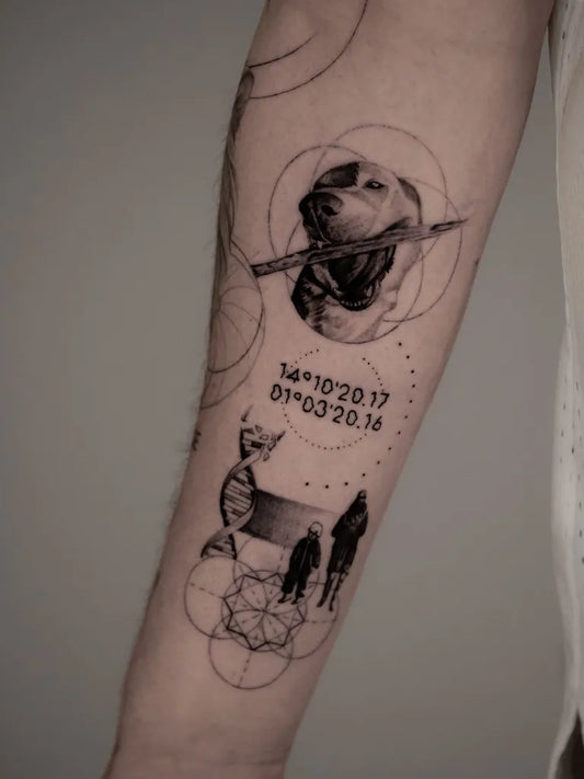 Medium Blackwork Dog DNA Family Tattoo on Men Arm by @onur.kolev