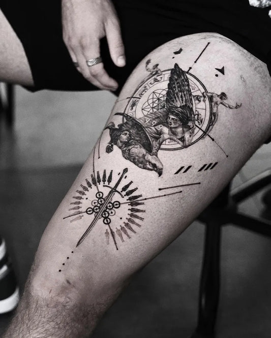 Medium Blackwork Eagle Mandala Spiritual Tattoo on Men Thigh by @xsonseven