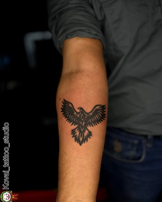 Medium Blackwork Eagle Tattoo on Men Arm by @kovaitattoo