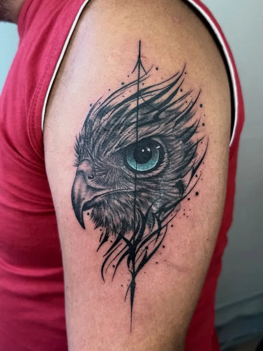 Medium Blackwork Eagle Tattoo on Men Shoulder by @muhammetaydinart