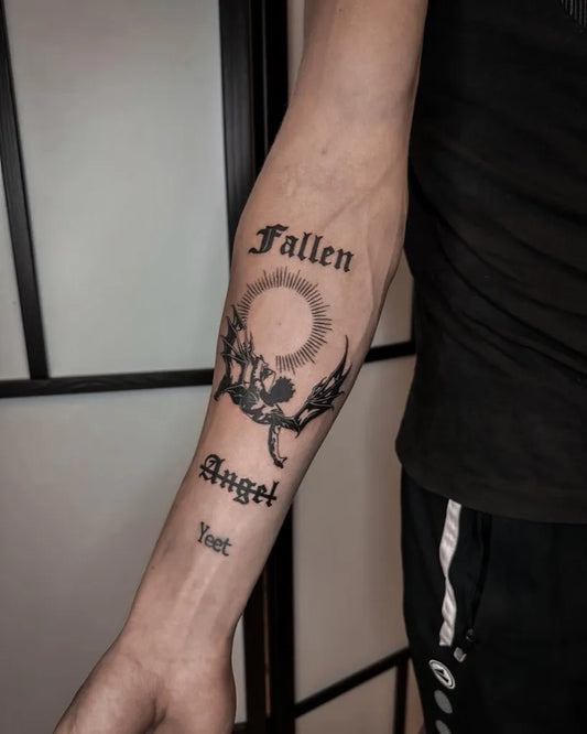 Medium Blackwork Fallen Angel Sun Wings on Men Arm Tattoo by @vean_tattoo_pecs