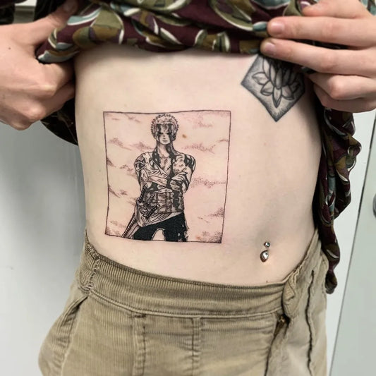 Medium Blackwork Figure Tattoo on Women Rib by @tina_lugo13