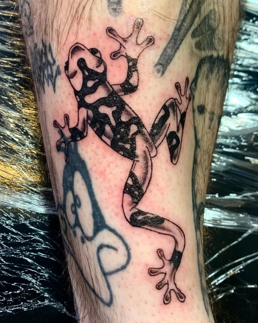 Medium Blackwork Frog Tattoo on Men Arm by @tattooedbysb