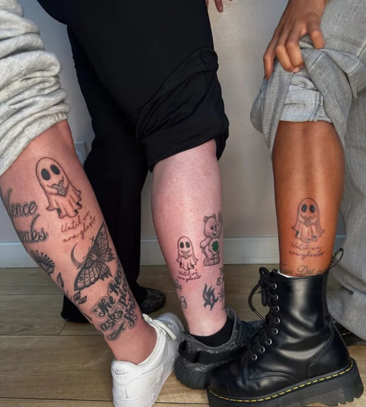 Medium Blackwork Ghost Butterfly Tattoo on Women Leg by @danitattoos__