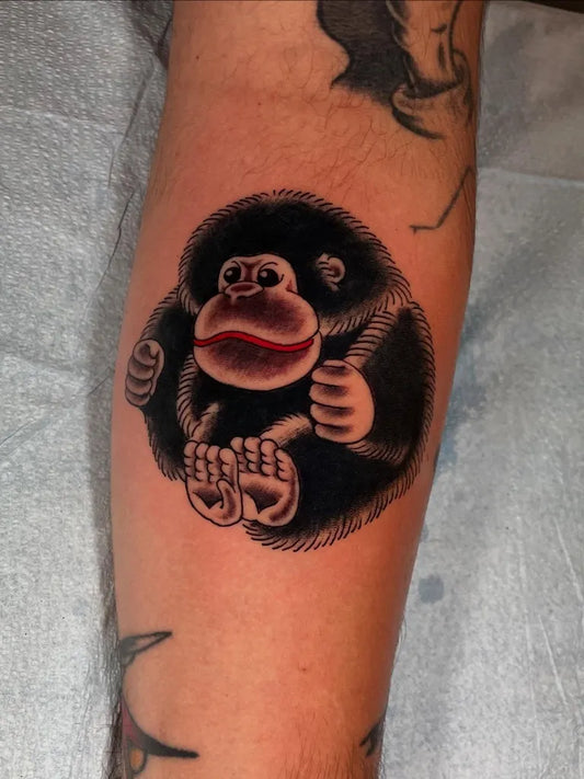 Medium Blackwork Gorilla Tattoo on Men Arm by @joe_robertson_tattoo