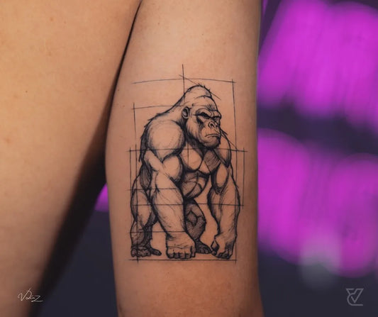 Medium Blackwork Gorilla Tattoo on Men Arm by @victor.diaz.tattoo