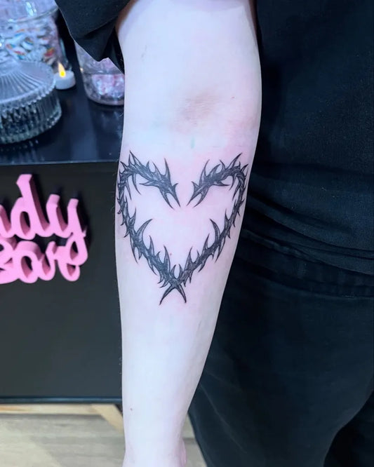 Medium Blackwork Heart on Women Arm Tattoo by @jdarcttt