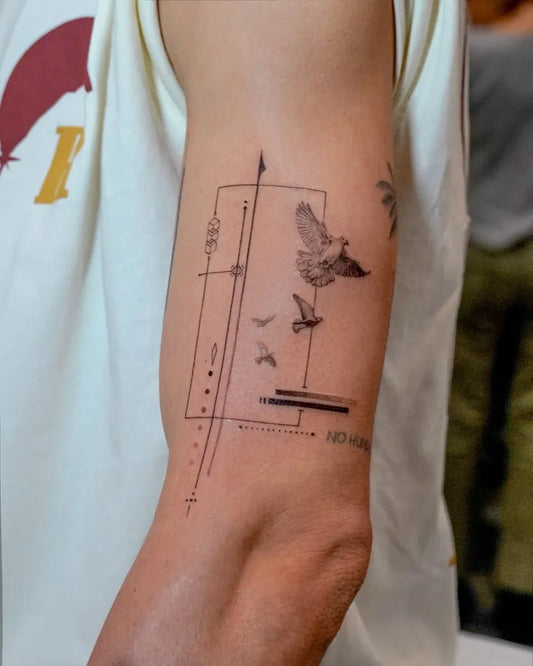 Medium Blackwork Hummingbird Frame Birds on Men Arm Tattoo by @zeetattoo