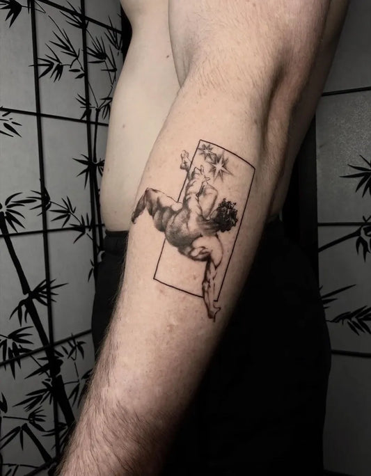 Medium Blackwork Icarus on Men Arm Tattoo by @chrjstattooer