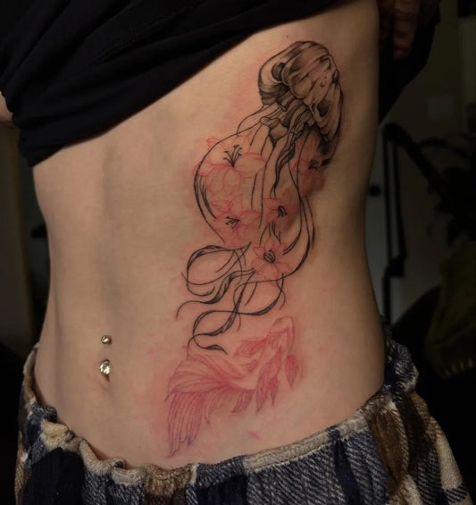 Medium Blackwork Jellyfish Tattoo on Women Side by @zoerohde_art
