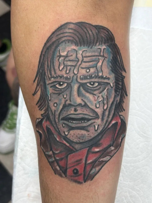 Medium Blackwork Joker Horror Tattoo on Men Thigh by @franklintattoos