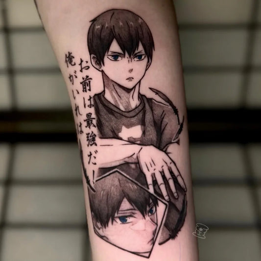 Medium Blackwork Kageyama Volleyball Cartoon Tattoo on Men Arm by @my_tattoo66666