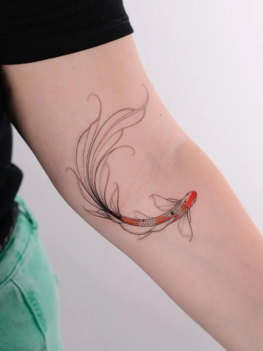 Medium Blackwork Koi Fish Tattoo on Women Arm by @nastyafox
