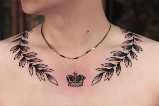 Medium Blackwork Laurel Wreath Crown Tattoo on Men Collarbone by @haioi129
