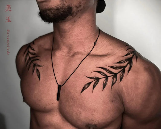 Medium Blackwork Laurel Wreath Tattoo on Men Shoulder by @artangeljade
