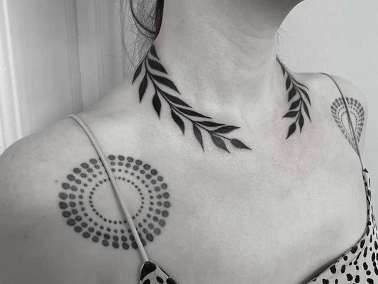 Medium Blackwork Laurel Wreath and Mandala Tattoo on Women Neck by @bbt2uk