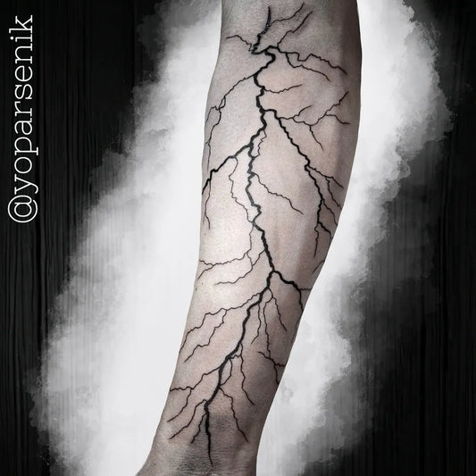 Medium Blackwork Lightning Bolts Tattoo on Men Arm by @yoparsenik