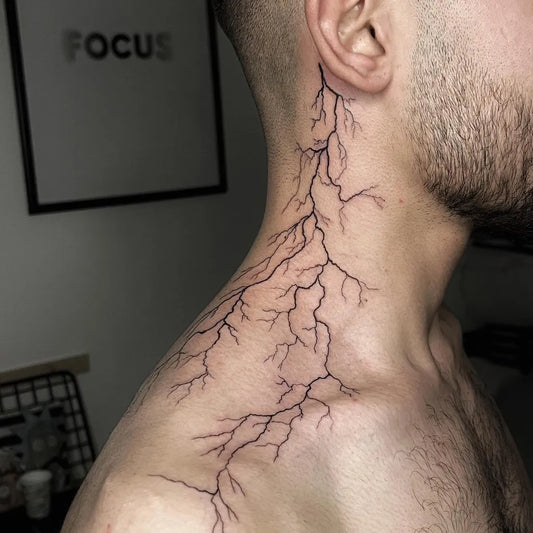 Medium Blackwork Lightning Tattoo on Men Neck by @onurzeytin.ink