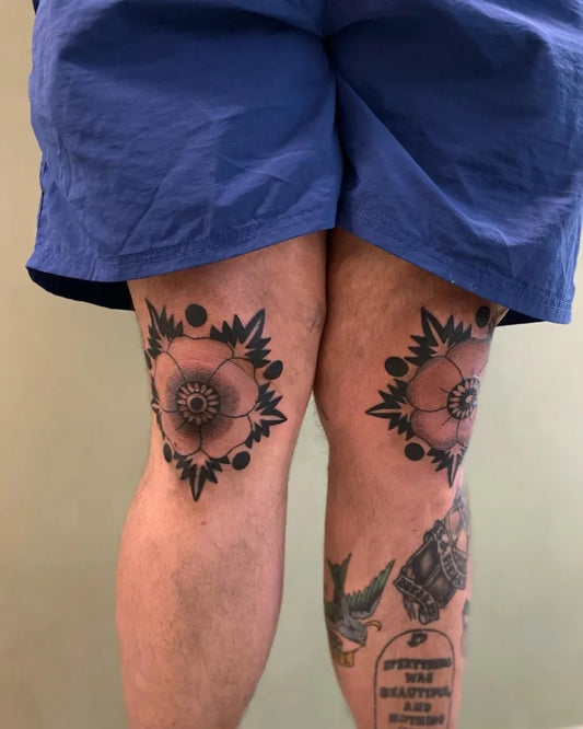 Medium Blackwork Mandala Tattoo on Men Knee by @toad_puppy