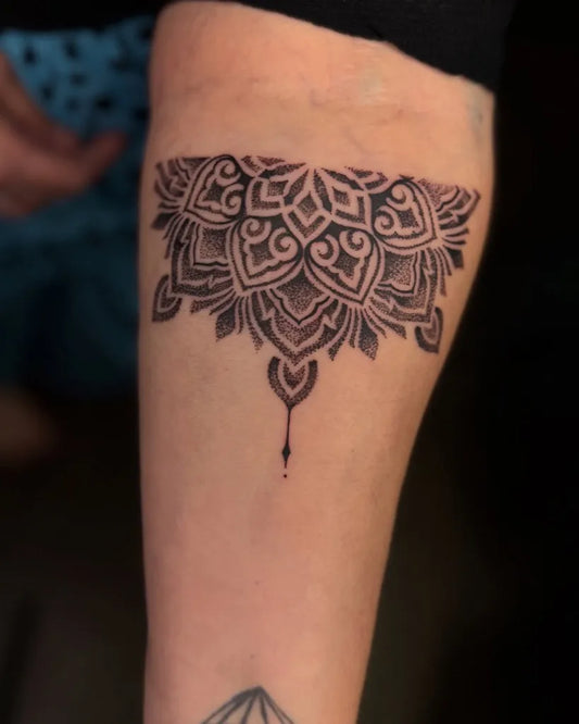 Medium Blackwork Mandala Tattoo on Women Forearm by @artonskintattoos_india