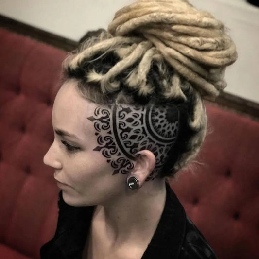 Medium Blackwork Mandala Tattoo on Women Head by @inkvive