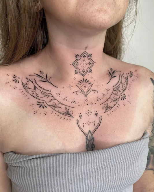 Medium Blackwork Mandala and Floral Tattoo on Women Throat by @lucyscovelltattoo