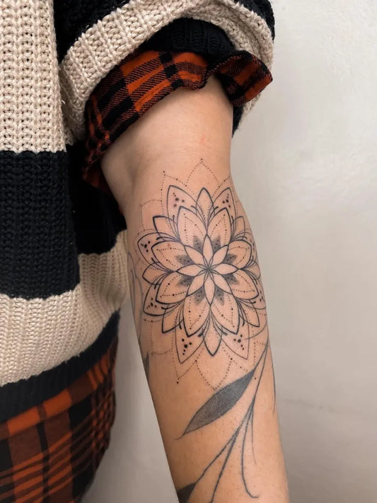 Medium Blackwork Mandala and Vine Tattoo on Women Arm by @natascha.leoni