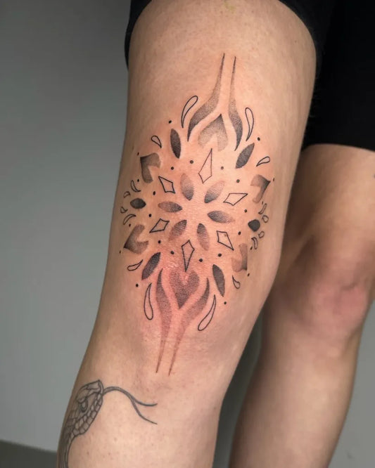 Medium Blackwork Mandala and Vine Tattoo on Women Knee by @thelifelover