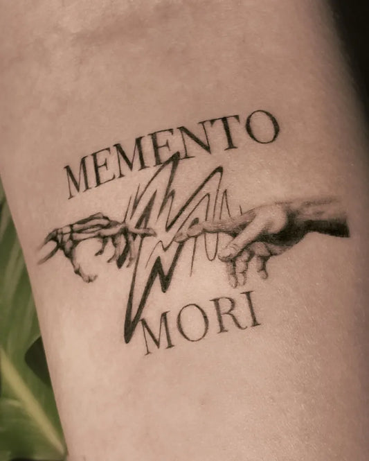 Medium Blackwork Memento Mori Hands on Men Arm Tattoo by @annaloyo.ink