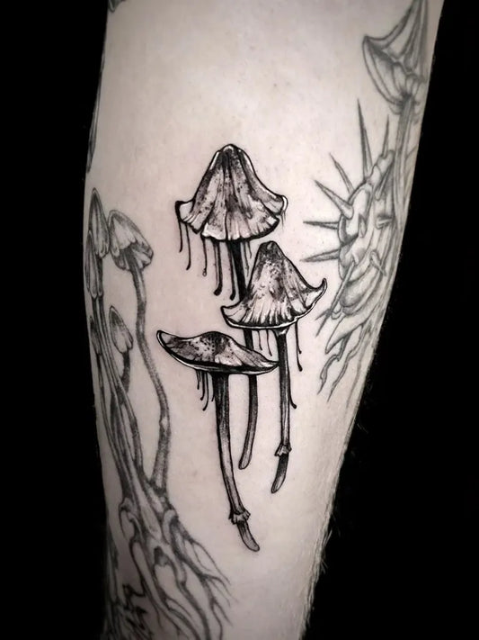 Medium Blackwork Mushrooms on Men Arm Tattoo by @magecandor