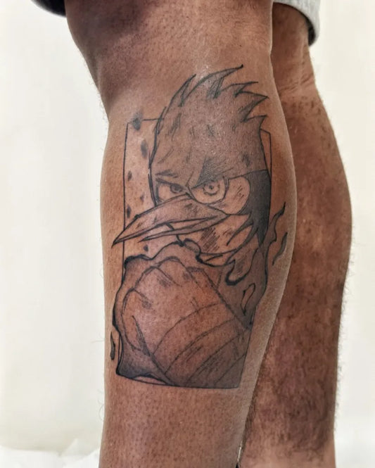 Medium Blackwork NarutoCartoon Tattoo on Men Leg by @supa_way_tatt