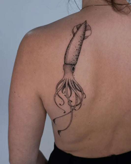 Medium Blackwork Octopus Tattoo on Women Shoulder by @linda.tattooing