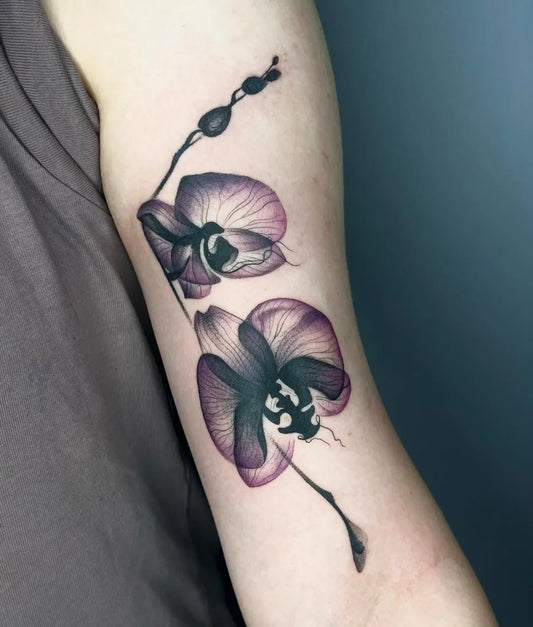 Medium Blackwork Orchid Tattoo on Women Arm by @beahopes