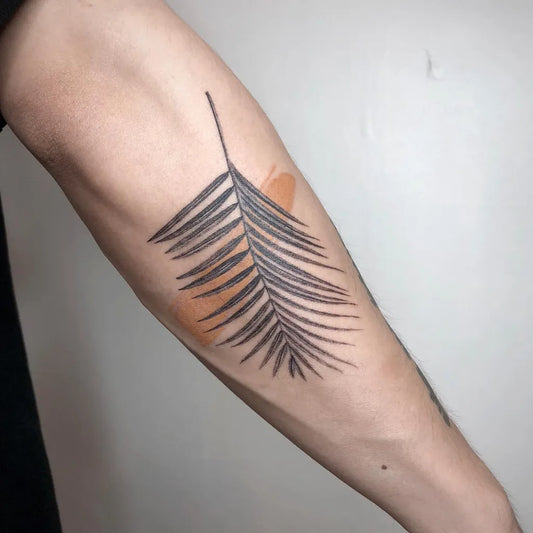 Medium Blackwork Palm Leaf Tattoo on Men Arm by @graycodetattoo