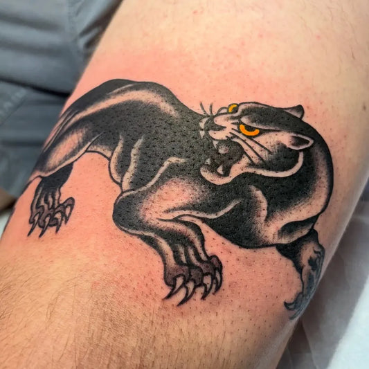Medium Blackwork Panther Tattoo on Men Arm by @davidsugihara