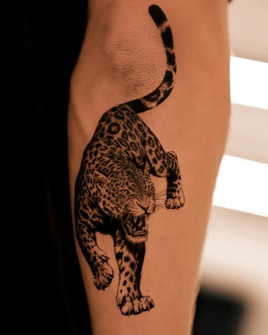 Medium Blackwork Panther Tattoo on Men Arm by @gyu_tattoo