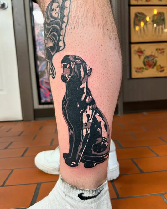 Medium Blackwork Panther Tattoo on Men Leg by @redgrizzly123