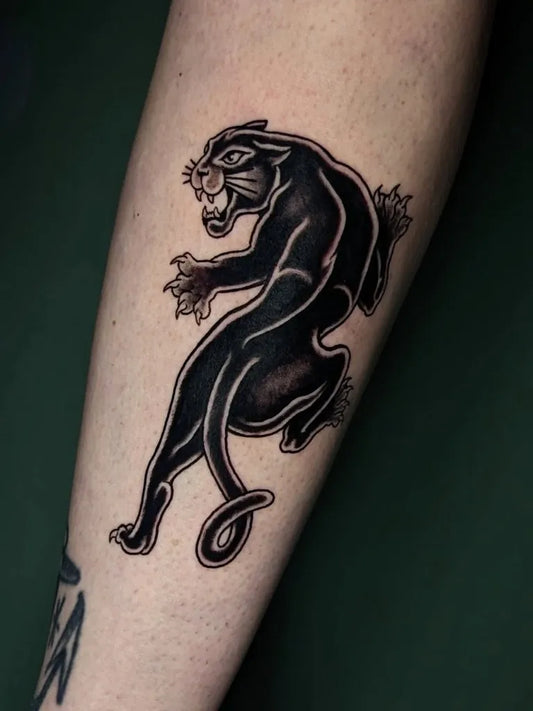 Medium Blackwork Panther Tattoo on Women Arm by @therustybuzzard