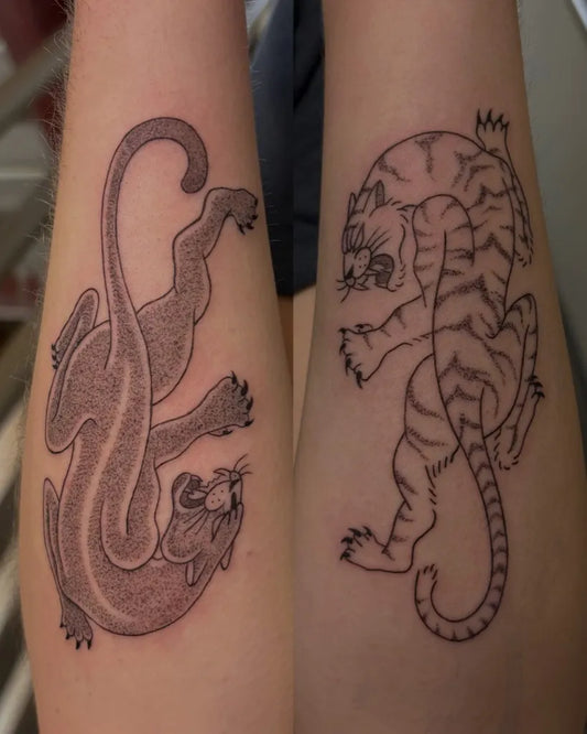 Medium Blackwork Panther Tiger Tattoo on Women Arm by @binkedbodyz